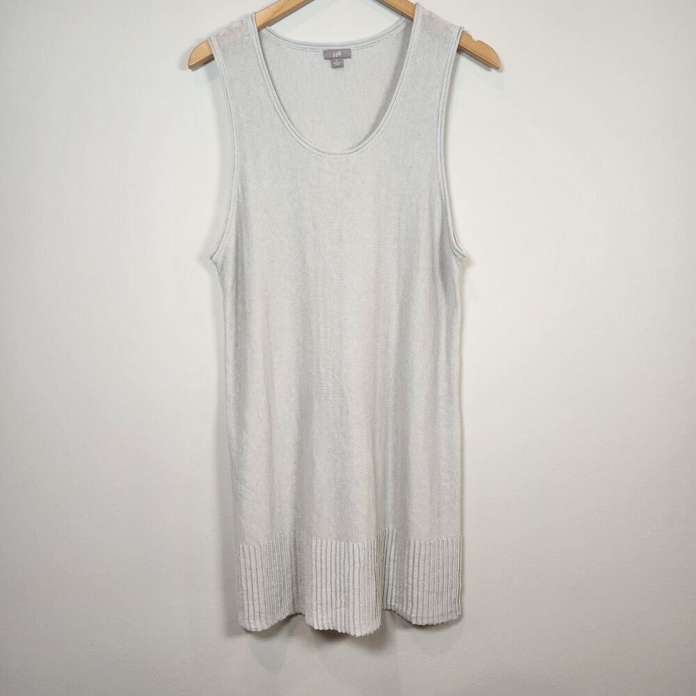 J. Jill Linen Blend Sweater Tunic Womens L Beige Sleeveless Knit Longline Top